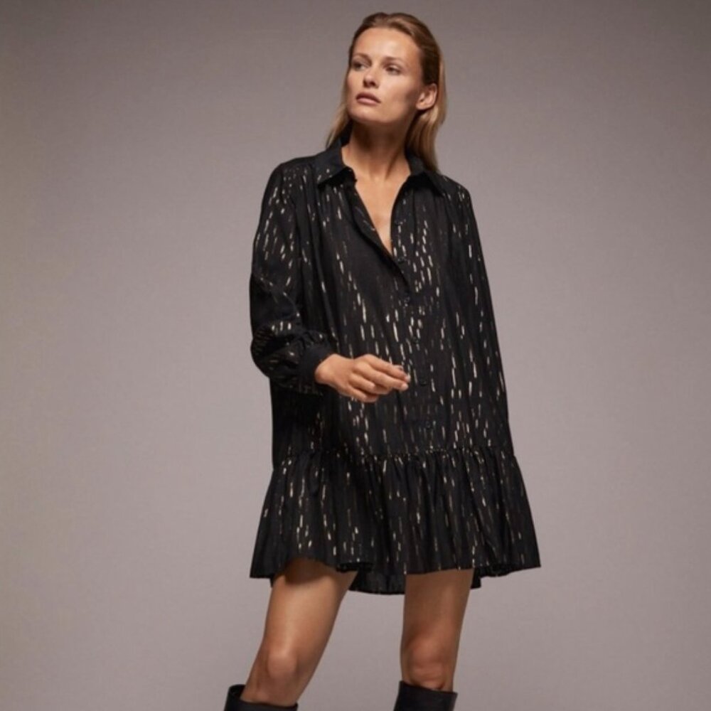 NWT Zara Black and Metallic Gold Mini Dress, size XXL